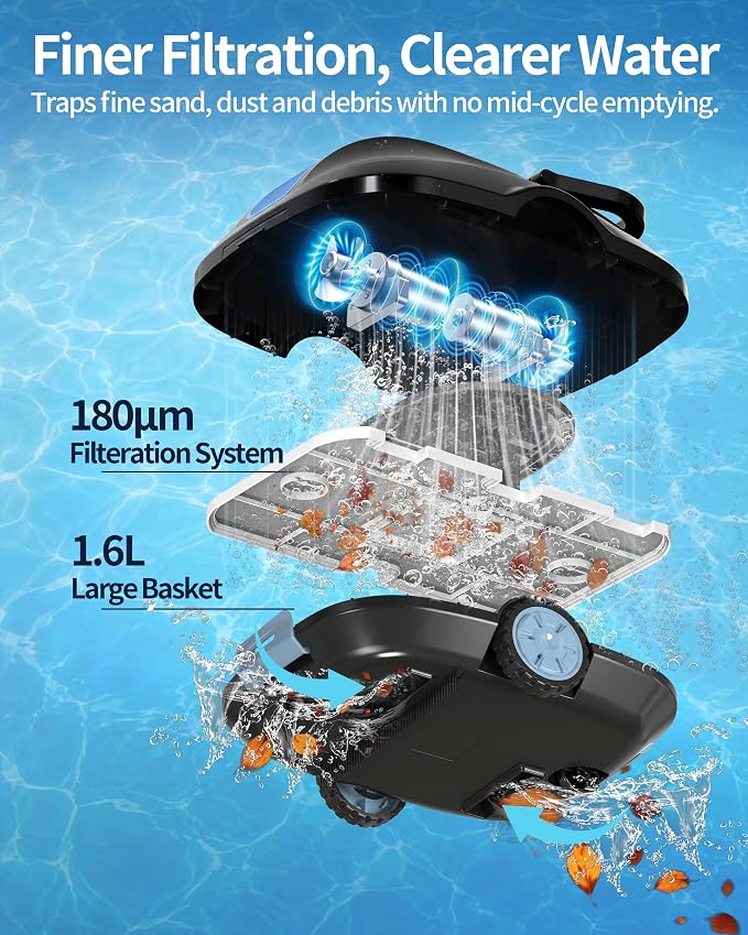 2026 Upgrade Robotic Pool Cleaner -Up to 250-Min Cordless Automatic Pool Vacuum Robot for Above Ground & Inground Pools -Powerful Suction Self-Parking for Swimming Pool up to2200 Sq. Ft Black