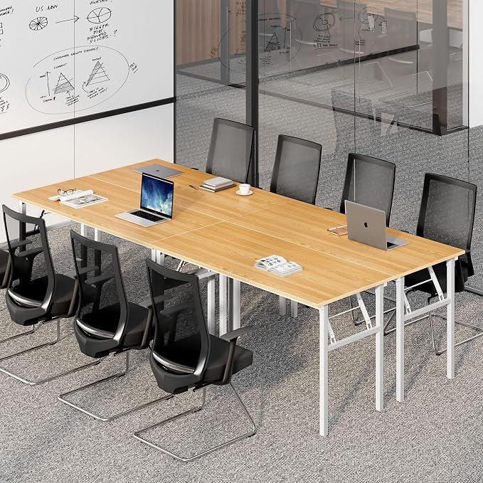 Need Office Computer Desk 60 Inch Sturdy Folding Laptop Table Teak | White Frame Writing Gaming Work Table/Foldable Home Office Desk/Sewing Table, No Assembly Required