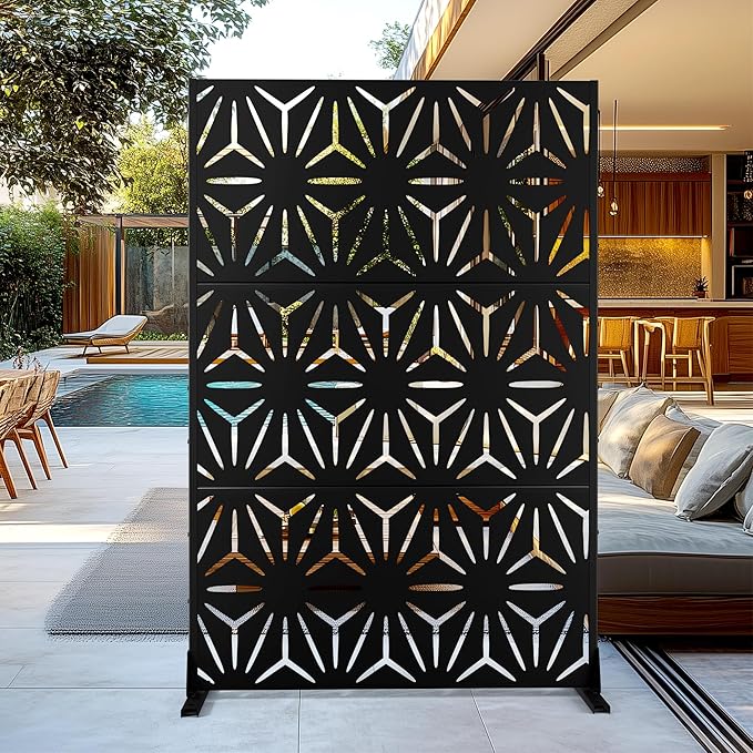 Outdoor Privacy Screen,72" H×47" W Metal Privacy Screen, Freestanding Privacy Fence Panels for Patio