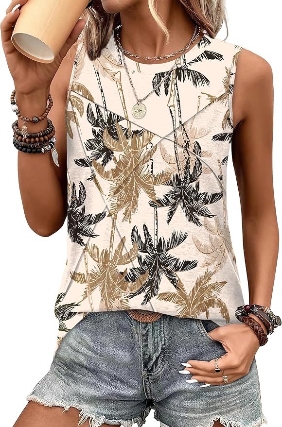WIHOLL Women's Sleeveless Summer Crewneck Loose Fit Tank Tops