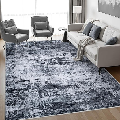 4x6 Area Rug Living Room Rug: Washable Modern Abstract Soft Thin Rug Indoor Floor No Slip Stain Resistant Carpet for Bedroom Dining Room Farmhouse Nursery Home Office - Black