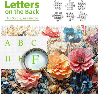 Floral Garden 1000 Piece Jigsaw Puzzle for Adults Vintage Botanical Art Colorful Flowers Challenging Adult Puzzle with Poster Challenging Puzzle 27.6x19.7 Inch Art Puzzle