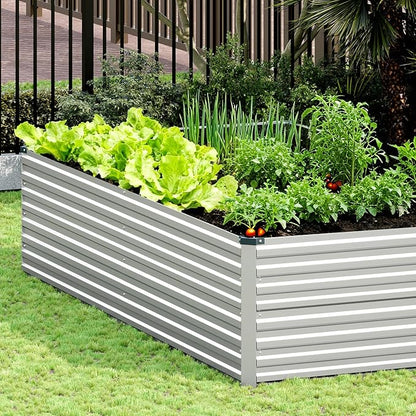 Vengarus 8x4x2FT Galvanized Raised Garden Bed Kit, Large Rectangle Elevated Planter for Vegetables, Flowers, Herbs and Succulents - 479 Gallon Capacity,Silver