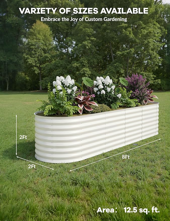 GarveeLife 8x2x2 ft Galvanized Raised Garden Bed - 24“ Tall Metal Planter Box for Vegetables, Flowers, Herbs, Rust-Resistant Outdoor Garden Box, Easy Assembly Raised Beds for Gardening, Beige