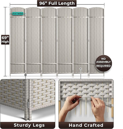 Sorbus 6 Panel Room Divider 6 ft. Tall - Privacy Screen, Extra Wide Double Hinged Panels, Mesh Hand-Woven Design, Partition Room Dividers and Folding Privacy Screens, Wall Divider for Room Separation