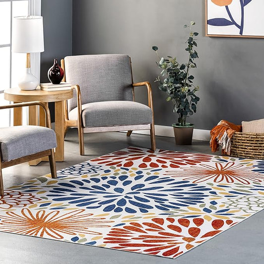 nuLOOM McEwen Bohemian Floral Machine Washable Ultra Thin Area Rug, 5' x 8', Multi