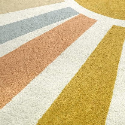 Boho Washable Rug 5 Ft Round Area Rug for Bedroom, Rainbow Circle Kids Rug for Office, Non-Slip Circluar Carpet Soft Sunshine Rug for Dorm Nursery Sofa Living Room Corner
