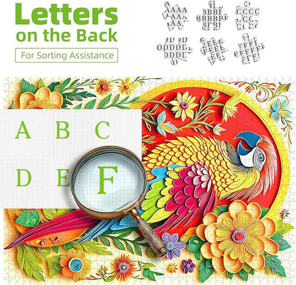 1000 Piece Puzzle for Adults, Colorful Parrot & Floral Design Art Jigsaw Puzzle for Adults with Letters on Back, Challenging and Fun Animal, 27.5" x 19.7"