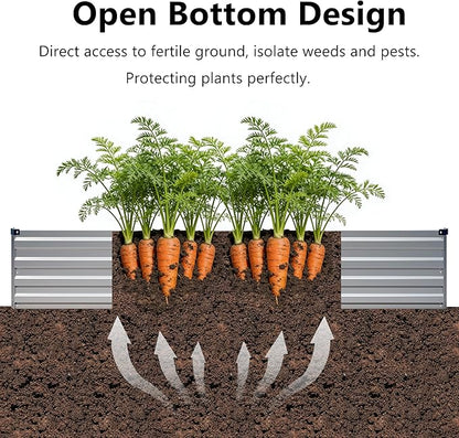 12x2x1 ft(2 Pack) Galvanized Raised Garden Bed,Outdoor Planter Box Metal Patio Kit Planting Bed for Vegetables Flowers and Succulents,Silver