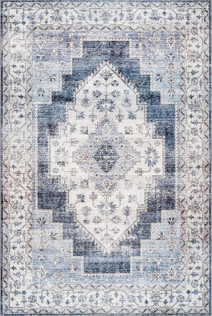 nuLOOM Dania Machine Washable Medallion Accent Rug, 2' x 3', Navy, Rectangular, 0.1" Thick