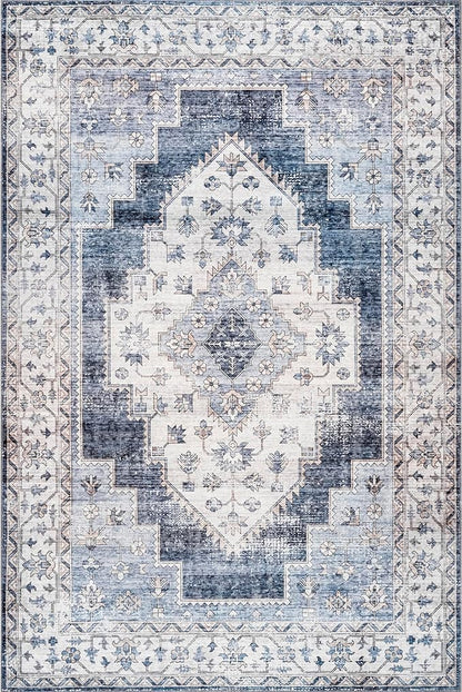 nuLOOM Dania Machine Washable Medallion Ultra Thin Area Rug, 8' x 10', Navy