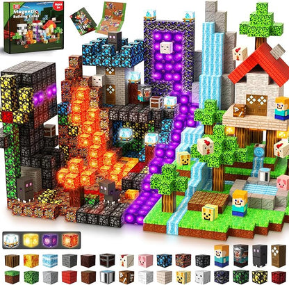 200 PCS Magnetic Blocks with Light Up Blocks - Magnetic Building Blocks, Magnetic Construction Cube Toys, STEM Sensory Learning Toys, Easter Christmas Birthday Gifts for Toddlers Boys and Girls Age 3+