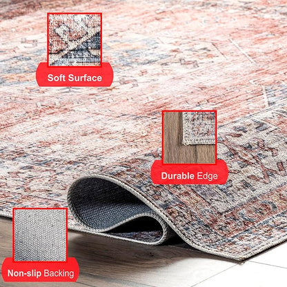 nuLOOM Desna Machine Washable Faded Vintage Ultra Thin Runner Rug, 2' 6" x 10', Peach