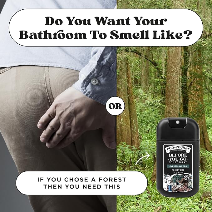 Poo-Pourri Cypress Woods Pocket Sprayer Before-You-Go Toilet Spray - Instantly Trap Bathroom Odor - Plant Based Ingredients & Essential Oils - No synthetic fragrance - Cypress, Pine, Fresh Air Scent