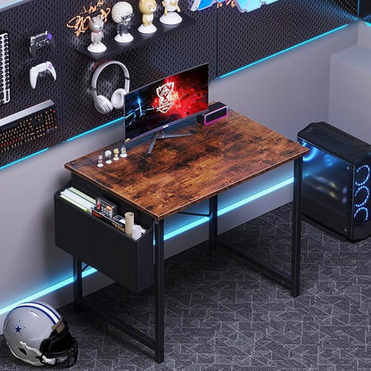 OLIXIS Small Computer Desk, 31 Inch Gaming Desks for Home Office | Writing Study Craft Work Table, Computer Workstation for Bedroom Small Spaces with Storage Bag, Rustic Brown
