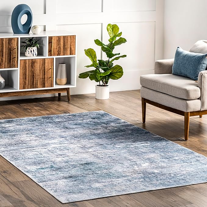 nuLOOM Katia Modern Abstract Machine Washable Ultra Thin Area Rug, 6x9, Blue