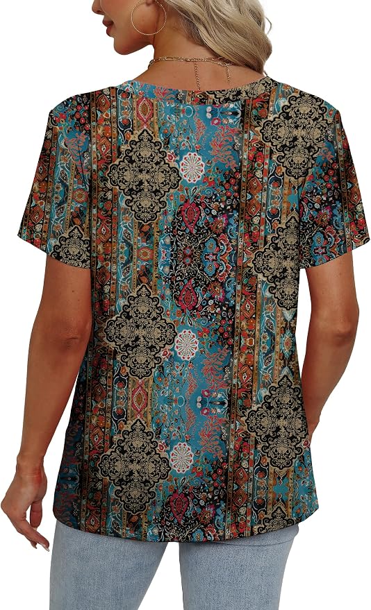 Alaroo Womens Summer Tops 2026 V Neck Short Sleeve Shirts Trendy Dressy Casual Vacation Outfits Printed