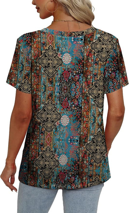 Alaroo Womens Summer Tops 2026 V Neck Short Sleeve Shirts Trendy Dressy Casual Vacation Outfits Printed