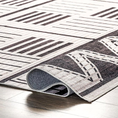 nuLOOM Evia Tribal Stripes Machine Washable Ultra Thin Area Rug, 5' x 8', Charcoal