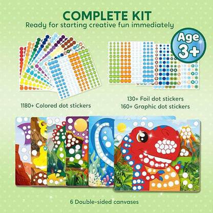 Klever Kits Dot Art Kit for Kids, No Mess Sticker for Toddler 3-7, Craft Kits, DIY Creative Activity, Travel Toy, Birthday Gifts for Boys Girls (Dinosaur)