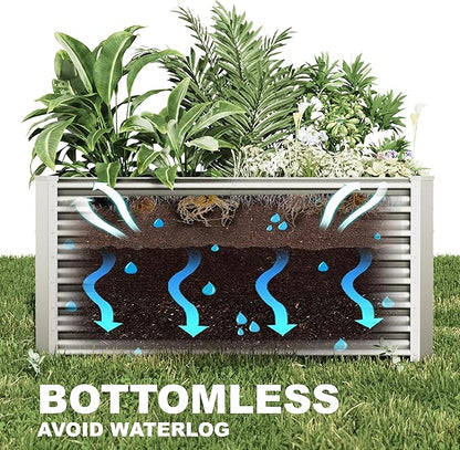 8x4x2ft Raised Garden Beds Kit, Galvanized Planter Garden Boxes Outdoor, Metal Raised Garden Beds for Vegetables,Fruits,Herb,Flower,Silver