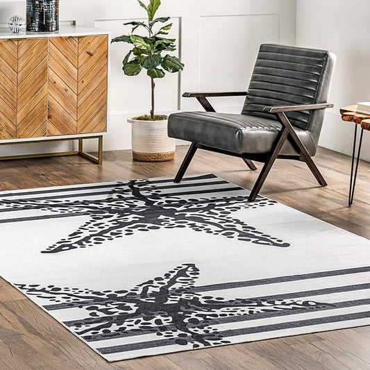 nuLOOM Starfish Machine Washable Ultra Thin Area Rug, 8' x 10', Grey