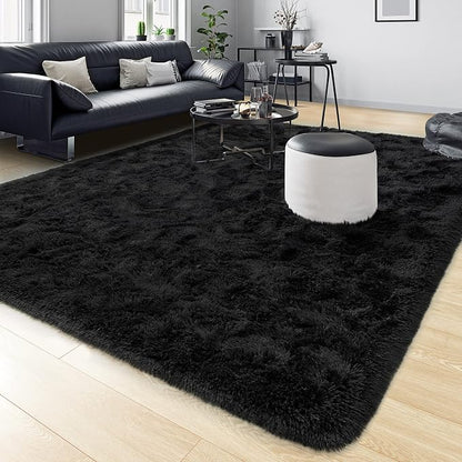 Tepook Area Rugs 9x12 for Living Room, Super Soft Fluffy Rugs for Bedroom, Modern Shaggy Rug Fuzzy Carpets for Kids, Plush Indoor Nursery Home Decor Rug with Non-Slip Bottom, Black