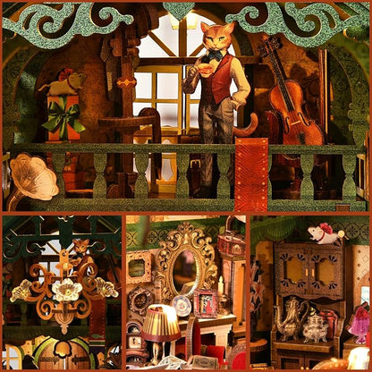 Book Nook DIY Kit for Adults Wooden 3D Puzzle Story 3D Bookend Bookshelf Decoration Miniature Doll House Interior Goods Gift,Cat Affairs Bureau