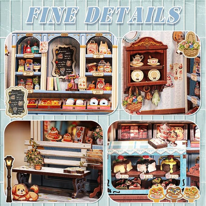 Fsolis Book Nook Kit - DIY Miniature House Kit for Adults, Booknook Bakery Bookshelf 3D Wooden Puzzles Gifts for Women Puzzle Lovers (Sweet Marie)