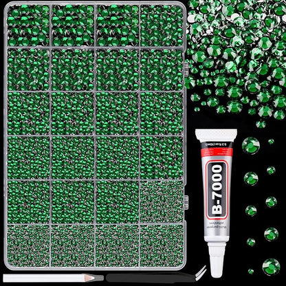 25000Pcs Resin Rhinestones for Crafting, Emerald Green 2-6mm Mixed Sizes Non Hotfix Flatback Gems with 1Pcs Glue, Bedazzling Crystal for DIY Craft Clothing Mugs Tumblers Shoes Fabric Decor Nail Art