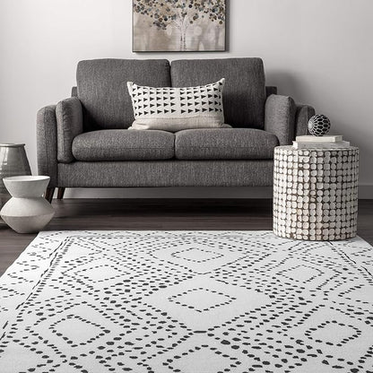 nuLOOM Mila Machine Washable Diamond Trellis Ultra Thin Runner Rug, 2' 6" x 12', White