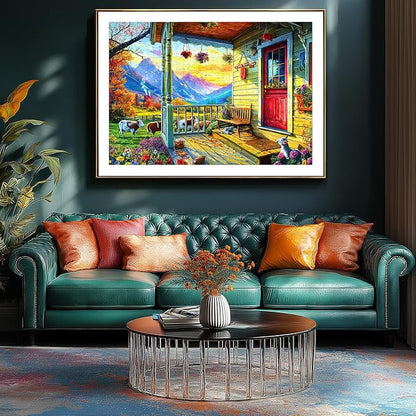 Puzzles for Adults 1000 Pieces, Country Life - Autumn Porch with Animals Puzzles for Adults, Mountain Scene Jigsaw Puzzle 1000 Pieces, Gift for Adult Jigsaw Puzzles Lovers, 27.5 x 19.7 inch