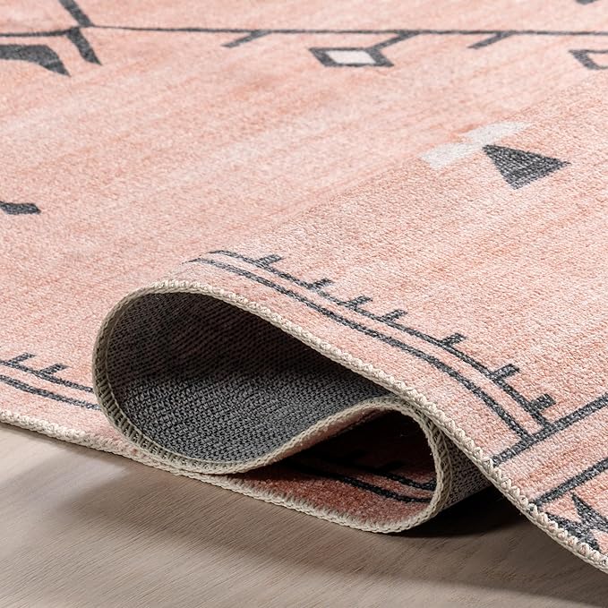 nuLOOM Evalyn Southwestern Machine Washable Ultra Thin Accent Rug, 3' x 5', Pink