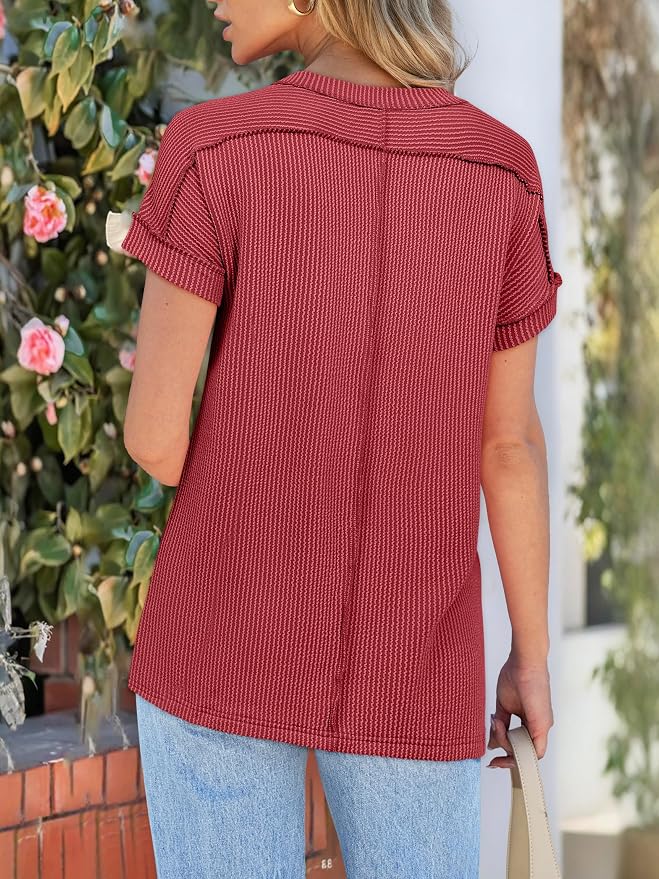 ANRABESS Womens Short Sleeve Crewneck Shirts Ribbed Knit High Low Hem T Shirt 2026 Summer Spring Casual Tops Trendy Clothes
