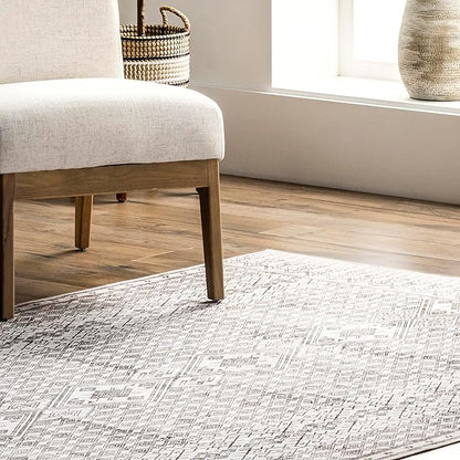 nuLOOM Hettie Transitional Tribal Machine Washable Ultra Thin Area Rug, 8' x 10', Light Grey