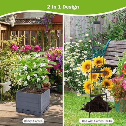 GENMOUS Raised Garden Bed with Tomato Planter Box Trellis, 56'' Tomato Cages for Garden, Tomato Planter Cage for Patio for Climbing Plants Vegetable Vine Flowers Outdoor & Indoor, 2 Pack