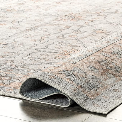 nuLOOM Marlena Faded Floral Machine Washable Ultra Thin Area Rug, 5' x 8', Peach