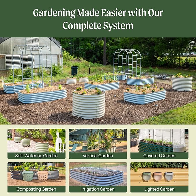 32" Extra Tall Raised Garden Bed Kits, 4 x 8 x 2.7ft Raised Planter Box Outdoor, 2.5 x 9.5 x 2.7ft Deep Root 10 in 1 Modular Metal Raised Beds for Gardening Vegetables Flowers Fruits - Olive Green