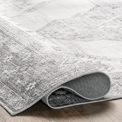 nuLOOM Gracie Distressed Medallion Machine Washable Ultra Thin Area Rug, 5x8, Grey