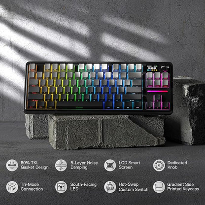 Redragon K743 PRO GB 80% Gasket RGB Gaming Keyboard w/Hype 1.14’’ TFT Screen & Knob, 84 Keys Mechanical Keyboard, 5-Layer Noise Dampening, Hot-Swap South-Facing RGB Socket, Gradient PBT Keycaps