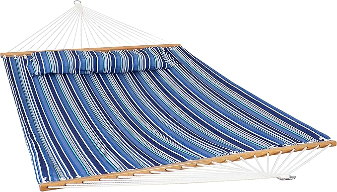 Sunnydaze Quilted Outdoor Hammock with Spreader Bars - Heavy-Duty 450-Pound Capacity Double Hammock for Outside - Breakwater Stripe