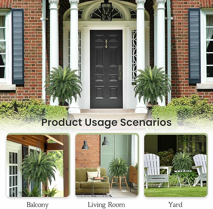 35" Ferns Artificial Bush Plants Large, 2 Artificial Boston Ferns with 39 Fronds for Outdoors Home Decor