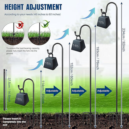 Ottsuls Shepherds Hooks with 5 Prongs Base for Outdoor - 92" Adjustable Bird Feeder Pole for Outside Hanging, Garden, Hummingbird Feeder, Plant Baskets, Solar Light Lanterns, Wedding Decor (1 Pack)