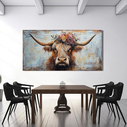 Canvas Wall Art Decor Canvas Art Wall Decor Highland Cow Wall Art Prints Wall Art Picutures for Living Room Large Vintage Wall Art Decorations Art Work for Walls Home Bedroom Office Decor 29" X 58"