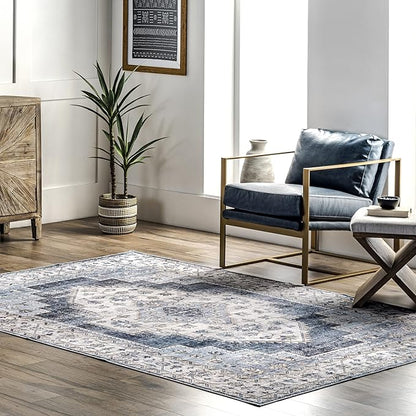 nuLOOM Dania Machine Washable Medallion Ultra Thin Area Rug, 8' x 10', Navy