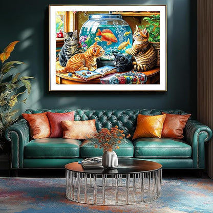 Kittens Watching Goldfish 1000 Piece Puzzle for Adults - Fish Tank Cats Jigsaw Puzzles 1000 Pieces, Unique Home Decor Art, Challenging Fun Games for Adults & Family Game Night Gift