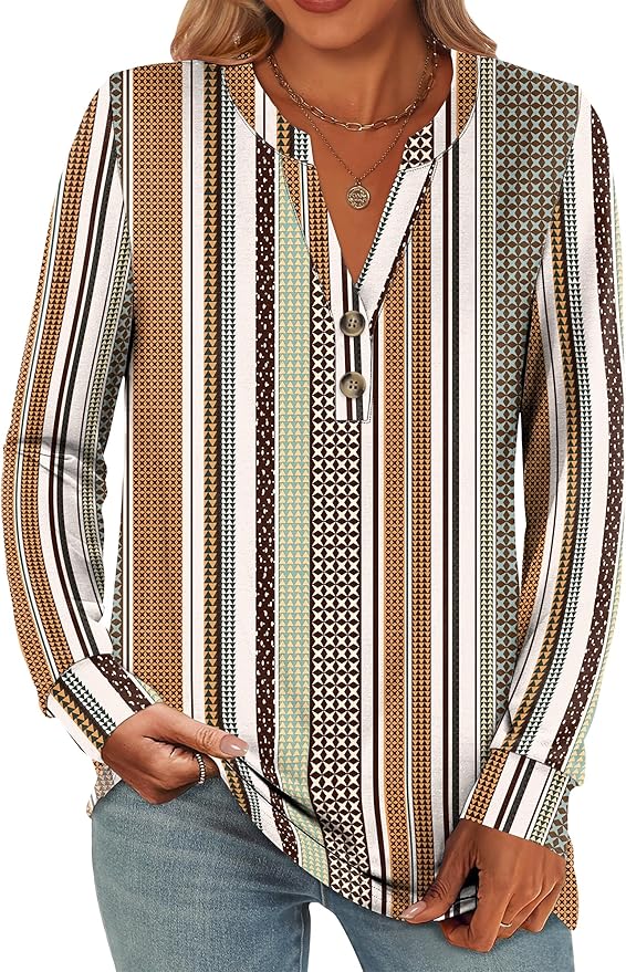 ANRABESS Women's Long Sleeve Shirts 2026 Spring Fashion Dressy Casual Tops Trendy Henley Blouses Cute Work Outfits Clothes