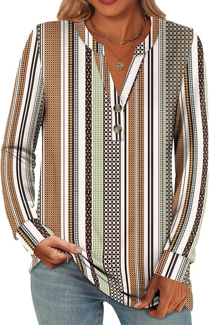 ANRABESS Women's Long Sleeve Shirts 2026 Spring Fashion Dressy Casual Tops Trendy Henley Blouses Cute Work Outfits Clothes