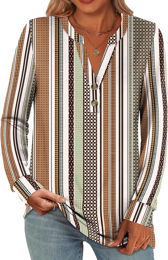ANRABESS Women's Long Sleeve Shirts 2026 Spring Fashion Dressy Casual Tops Trendy Henley Blouses Cute Work Outfits Clothes