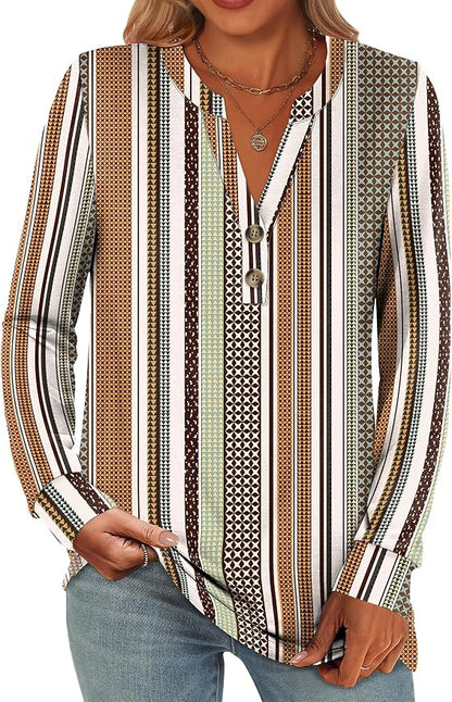 ANRABESS Women's Long Sleeve Shirts 2026 Spring Fashion Dressy Casual Tops Trendy Henley Blouses Cute Work Outfits Clothes